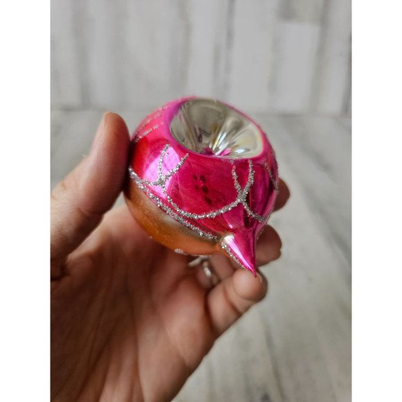 Vintage reflector pink teardrop glass ornament Xmas tree - Picture 9 of 9